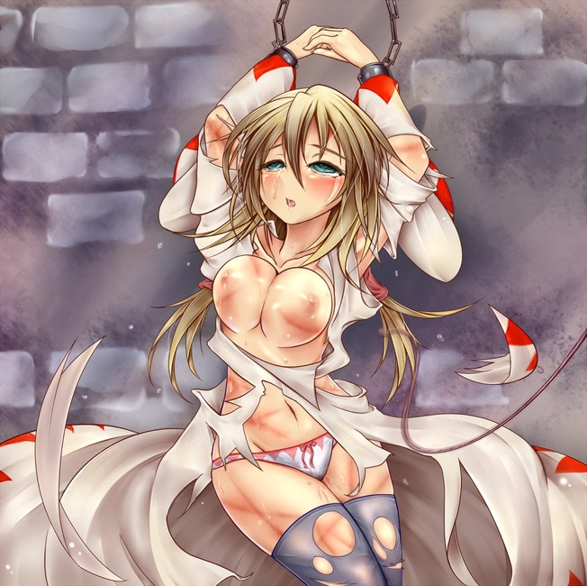 aqua_eyes arms_up bare_breasts bdsm bondage breast_press breasts chained chains crying exposed_breasts femsub heavy_blush helpless looking_up monikano nipples no_bra nude panties princess restrained slave submissive tear thighhighs topless torn_clothes torn_thighhighs torture underwear vulnerable whip whip_marks whipping white_mage white_mage_(fft)