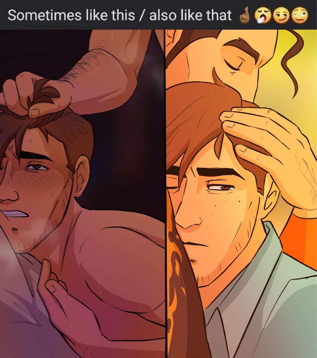 affectionate, anal, diebu, dispatch (game), face closeup, flambae, gay, grabbing hair, implied penetration, male, meme, meme reference, muscular, muscular male, no visible genitalia, robert robertson, sometimes like this also like that, yaoi