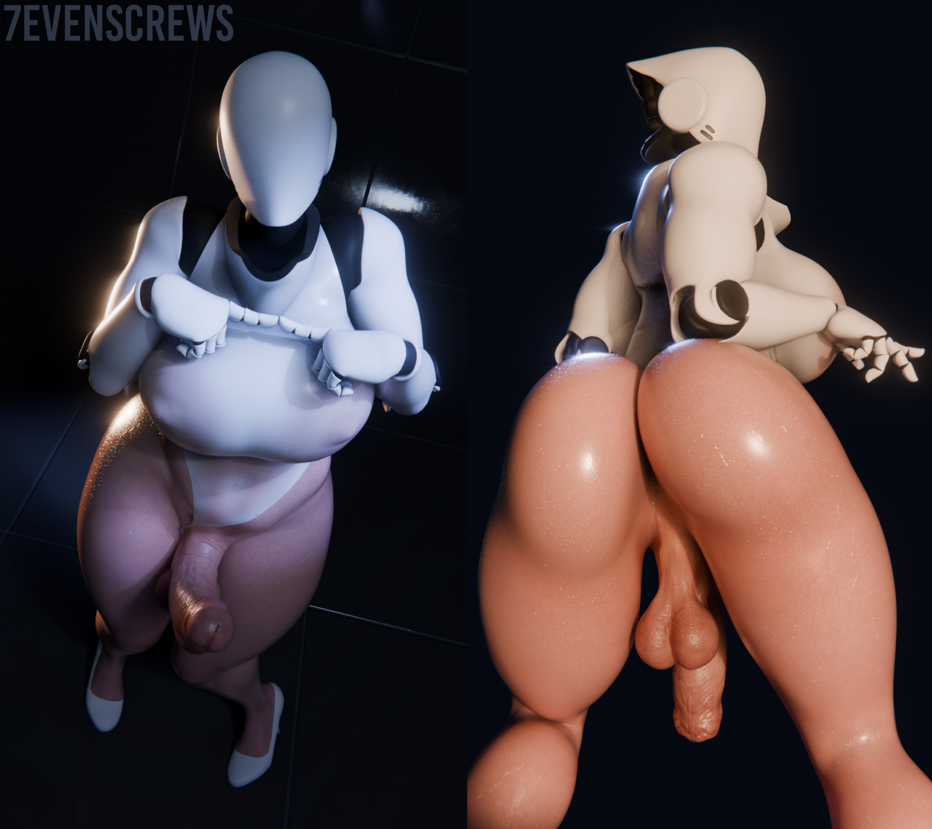 1futa, 3d, 3d (artwork), 7evenscrews, android, big ass, big breasts, big penis, erection, flaccid, futa only, futa sans pussy, futanari, haydee, haydee (game), high heels, looking at viewer, looking back, masked, multiple angles, multiple views, partially clothed, presenting hindquarters, rear view, saggy balls, solo, tagme, thick thighs, uncircumcised, uncut