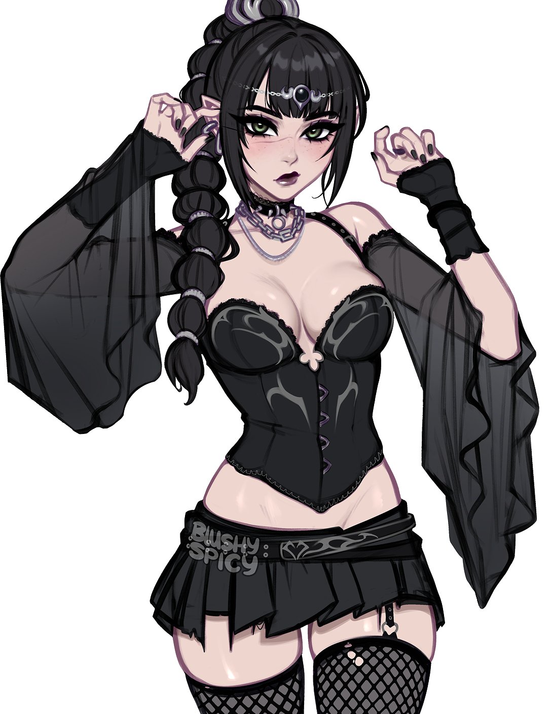 baldur's gate 3, black hair, blushypixy, blushyspicy, brunette, brunette hair, dress, goth, goth girl, looking at viewer, shadowheart, skirt