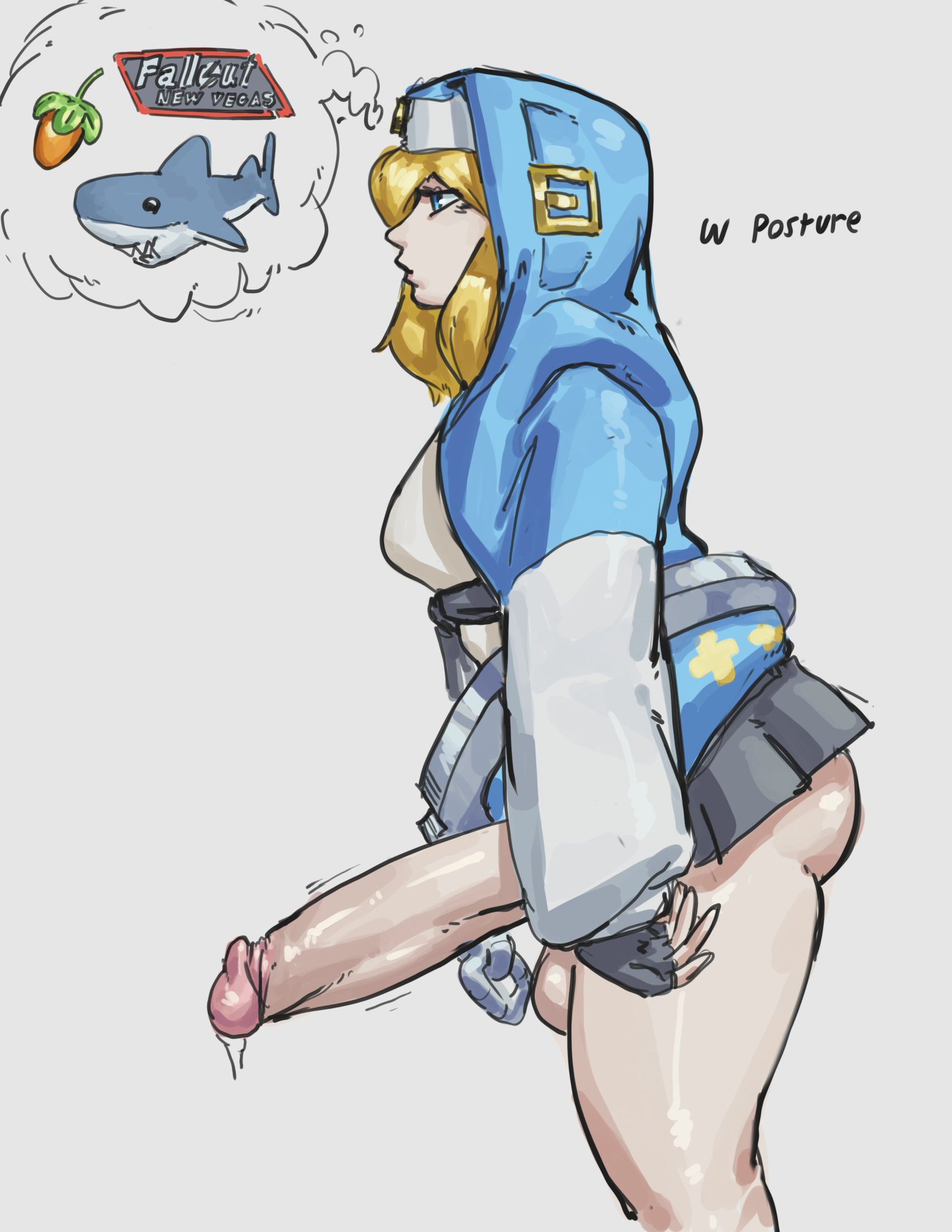 1futa, 2d, ass, ass out, bad posture, balls, big penis, blahaj, blonde hair, blue eyes, bridget, color, dickgirl, dickgirl only, erection, erection under skirt, fallout, fallout new vegas, fasstart, fingerless gloves, fl studio, futa only, futanari, gloves, guilty gear, guilty gear strive, huge cock, huge penis, hung, hung futa, hung transfem, large penis, light-skinned futa, lost in thought, nun's habit, oblivious, penis, penis out, precum, short skirt, skirt, solo, solo focus, solo futa, trans woman, transfem, transgender