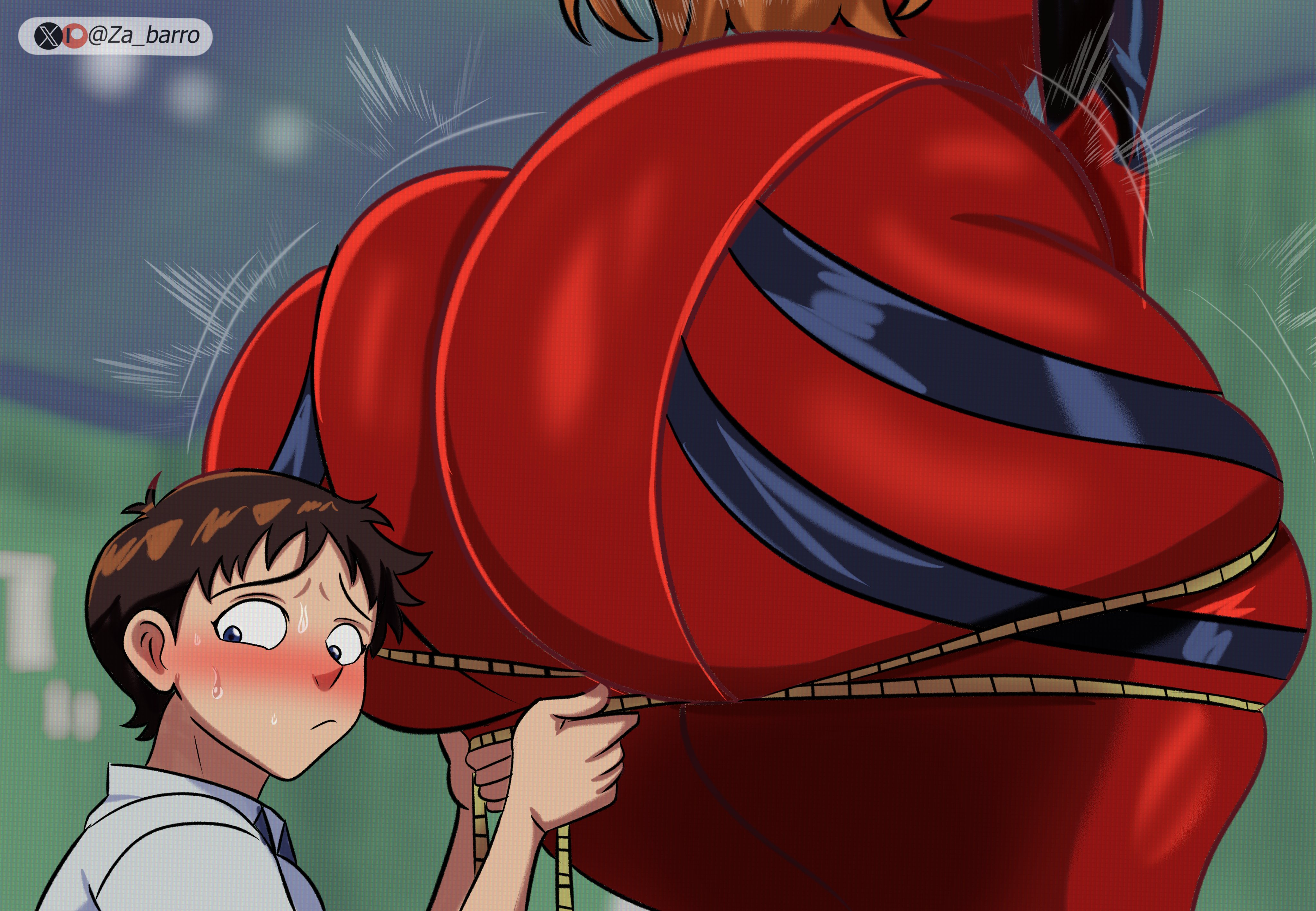 asian, ass, ass bigger than head, asuka langley sohryu, big butt, curvy, female, female thick thighs, he tryna ignore it (meme), hetero, huge ass, male, neon genesis evangelion, shinji ikari, shiny clothes, shirt, tagme, wide hips, za barro