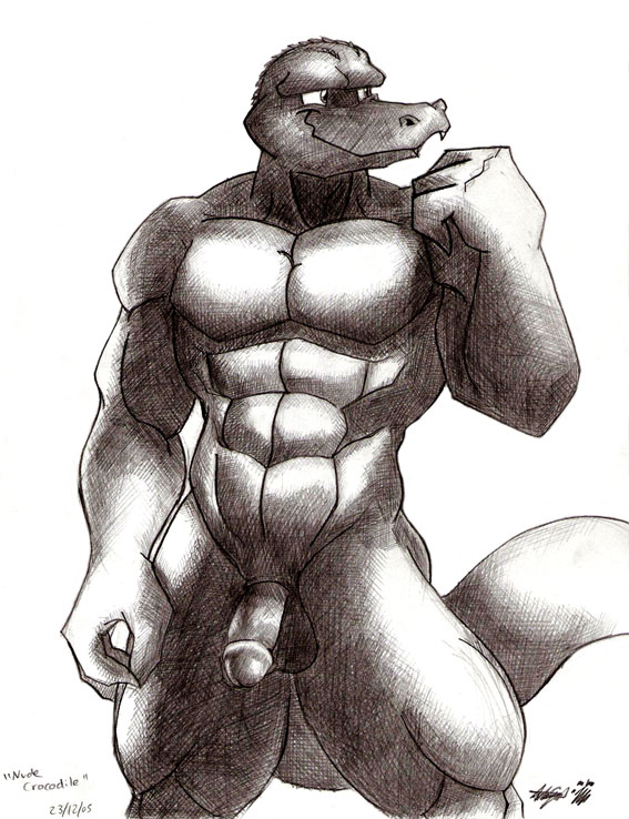 balls circumcised crocodile david_(michelangelo) fine_art flaccid inspired_by_formal_art looking_away male male_only monochrome original_character penis plain_background pose public_domain reptile rthur scalie solo traditional_art