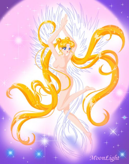 barefoot bishoujo_senshi_sailor_moon blonde_hair breasts color feet female female_only long_hair moon moonlight_(artist) nude photo princess_serenity small_breasts solo tied_hair twintails usagi_tsukino very_long_hair wings