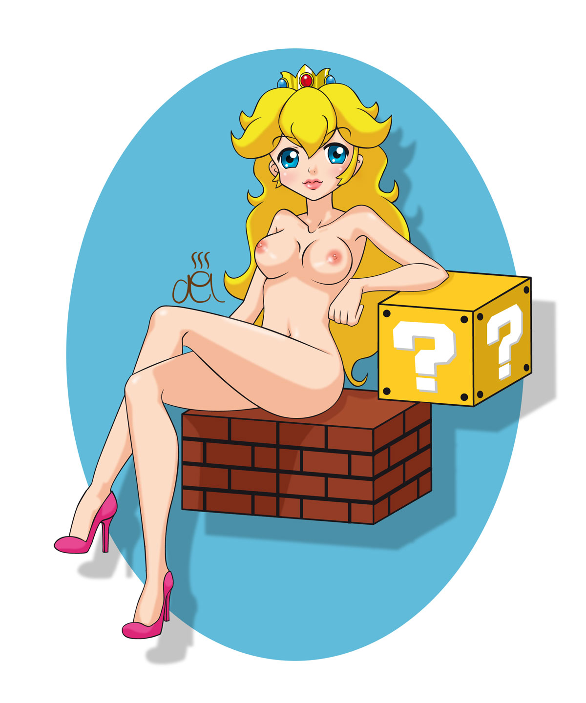 ?_block breasts color crown female female_only front_view hair human long_hair madamecocoa mario_(series) nintendo nipples nude princess_peach sitting solo super_mario_bros. tagme yellow_hair