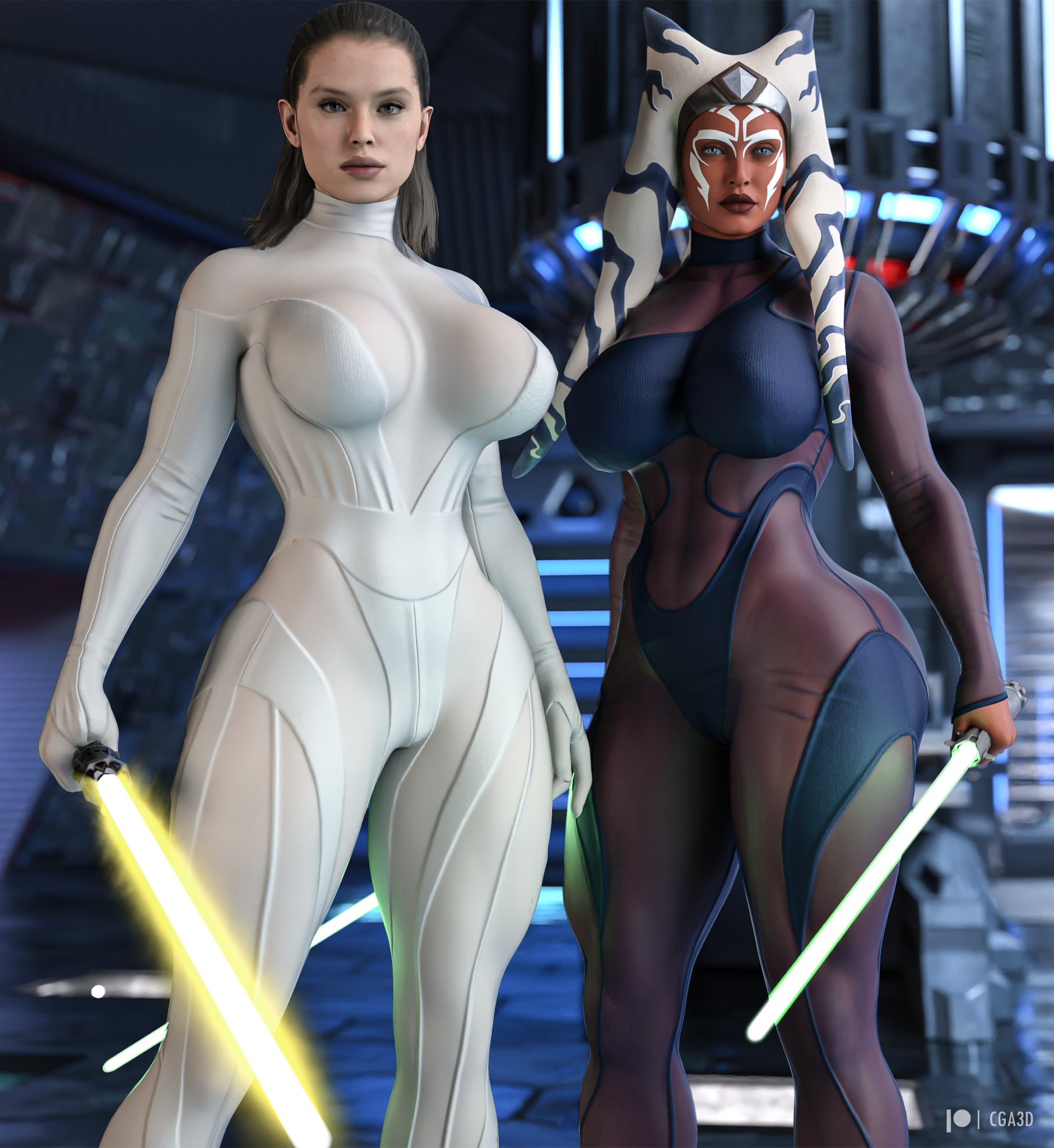 2girls, 3d, ahsoka tano, alien, alien girl, alien humanoid, ass, big ass, big breasts, bolt on tits, bottom heavy, breast implants, breasts, bust, busty, cga3d, chest, curvaceous, curvy, curvy figure, daisy ridley, digital media (artwork), enhanced breasts, erotichris, fake breasts, female, female only, hair tentacles, hips, hourglass figure, huge ass, huge breasts, human, humanoid, large ass, large breasts, legs, light skin, light-skinned female, lucasfilm, mature, mature female, multiple females, multiple girls, orange body, orange skin, orange-skinned female, rey, silicone, silicone implants, slim waist, star wars, star wars: ahsoka, tentacle hair, thick, thick hips, thick legs, thick thighs, thighs, togruta, top heavy, voluptuous, waist, wide hips