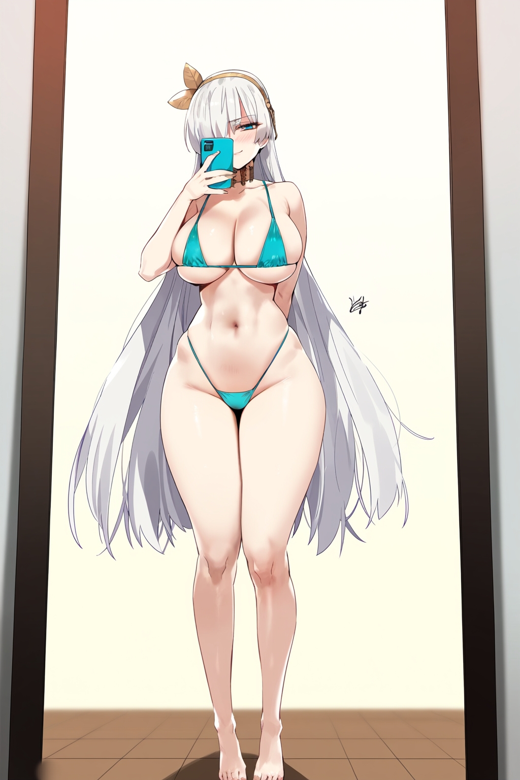 ai generated, anastasia (fate), artist request, big breasts, bikini, breasts, fate (series), fate/grand order, female, leo manzana, leo over heaven, selfie, thighs