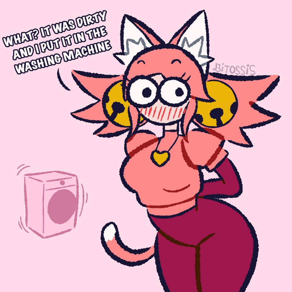 bitoss, blushing at viewer, deltarune, fat ass, hands behind back, no skirt, pink (deltarune), washing clothes