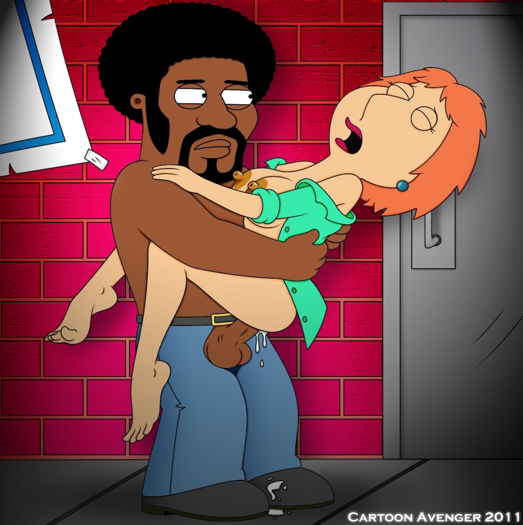 1boy 1girls afro balls cartoon_avenger cheating closed_eyes dark-skinned_male dark_skin duo family_guy feet female hair human interracial jerome_washington lois_griffin male milf open_fly penetration penis sex sideburns standing straight text watermark