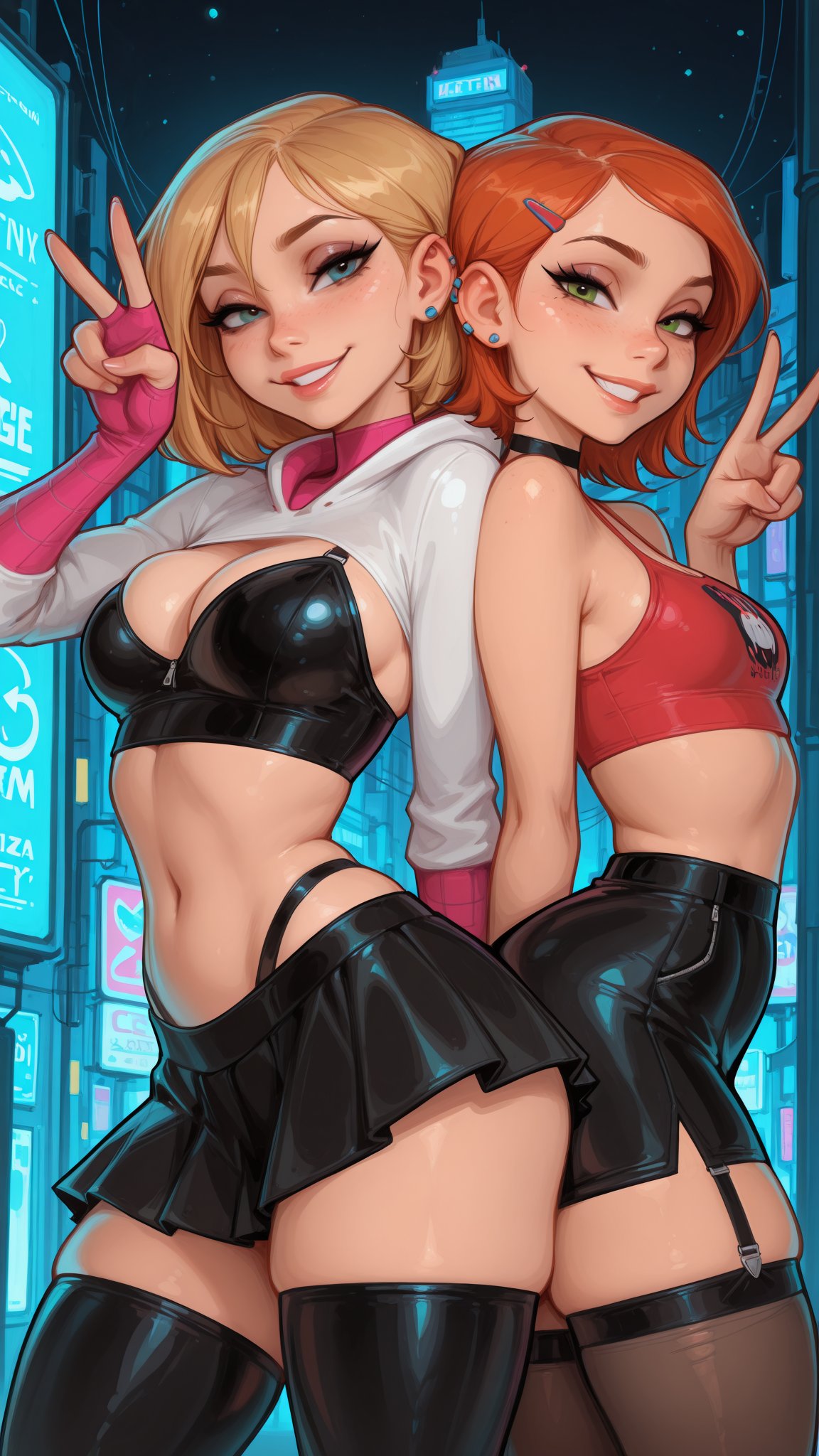 ai generated, ben 10, eraofmeat, gwen stacy, gwen stacy (spider-verse), gwen tennyson, marvel, meat master, spider-gwen
