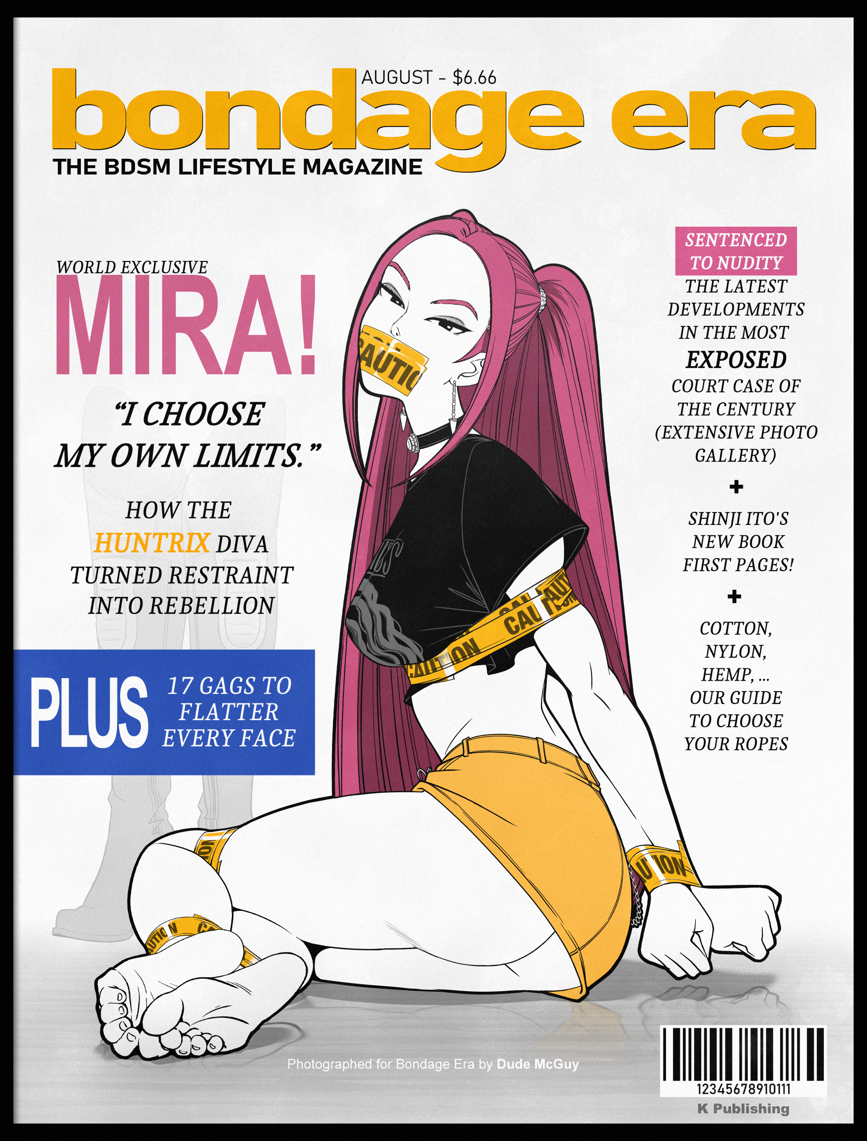 ass, bondage, caution tape, gag, kpop demon hunters, kusujinn, mira (kpop demon hunters), tape bondage, tape gag, text