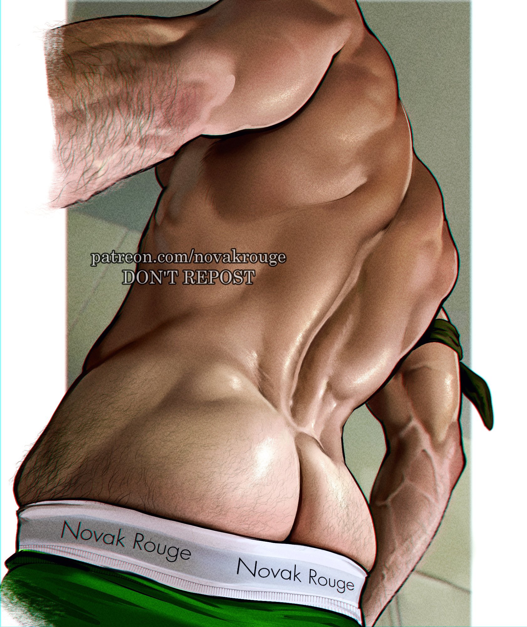 1boy, boxers, butt, calvin klein, hairy anus, hairy butt, male, male only, muscular male, no visible genitalia, novak rouge, one piece, roronoa zoro, solo male, zoro (one piece)