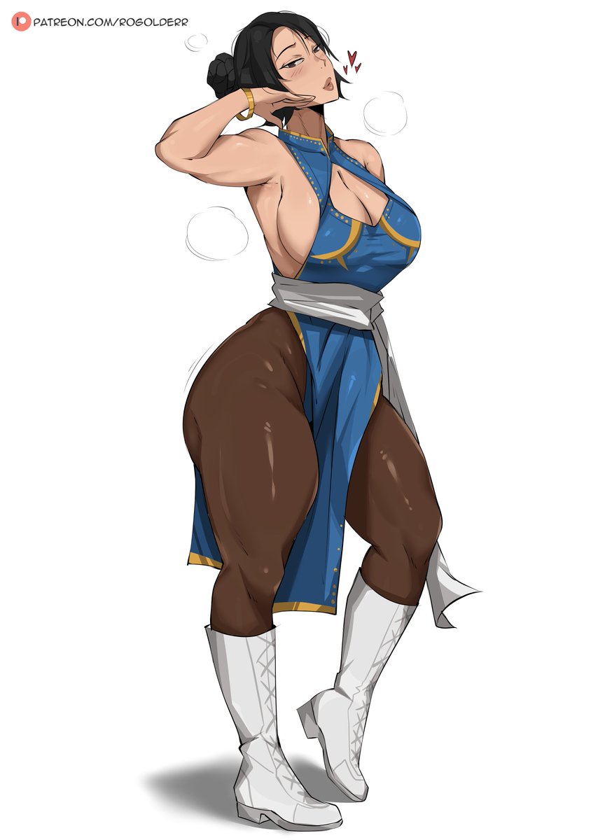 1girls, breasts, chun-li, female, female focus, female only, large breasts, light skin, light-skinned female, looking at viewer, rogolderr, solo, street fighter, street fighter (film), thick thighs, thighs, white background, wide hips