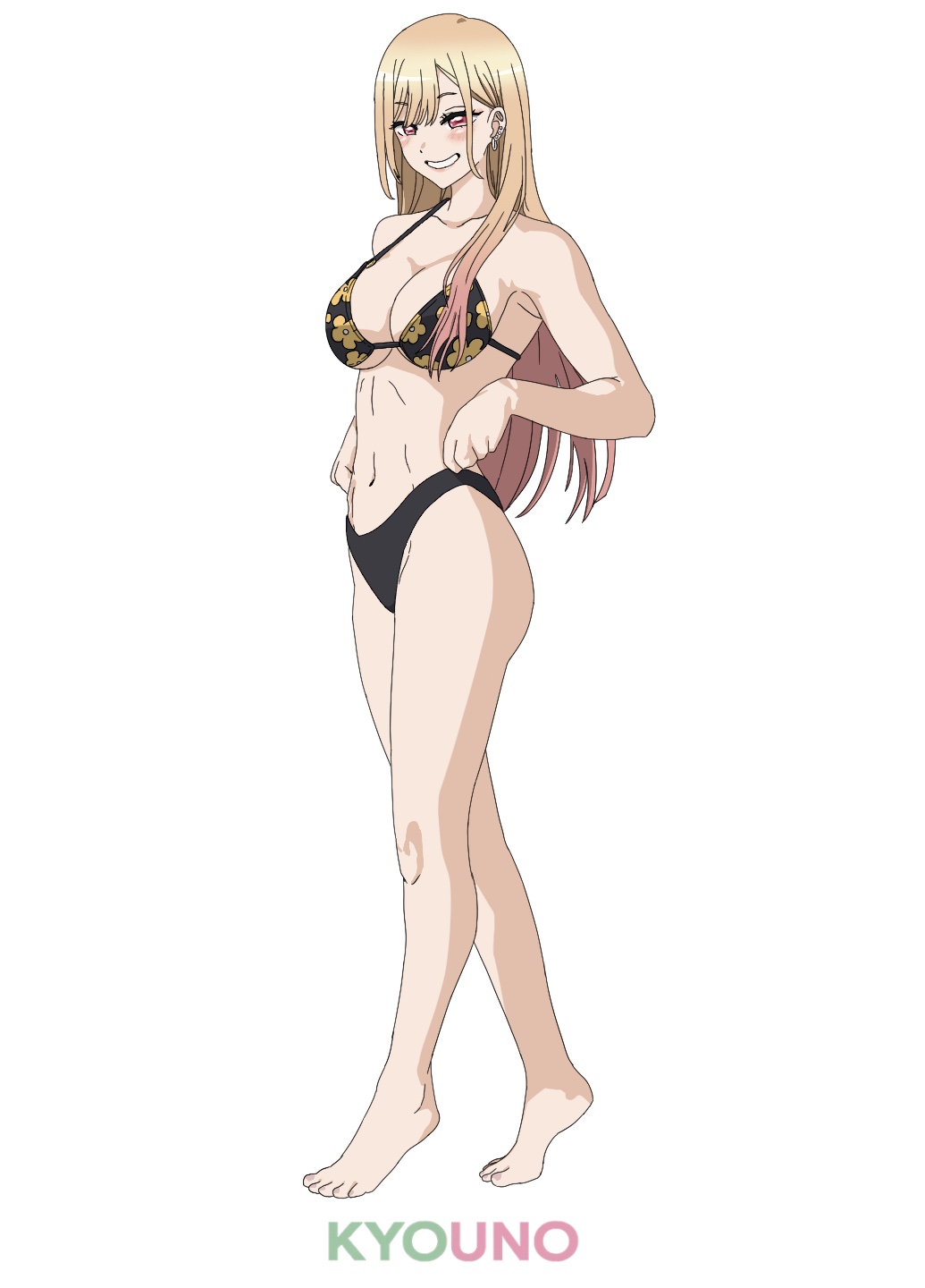 1girls, big breasts, blonde hair, bra, breasts, female, female only, kitagawa marin, kyounoart, marin kitagawa, my dress up darling, panties, swimsuit