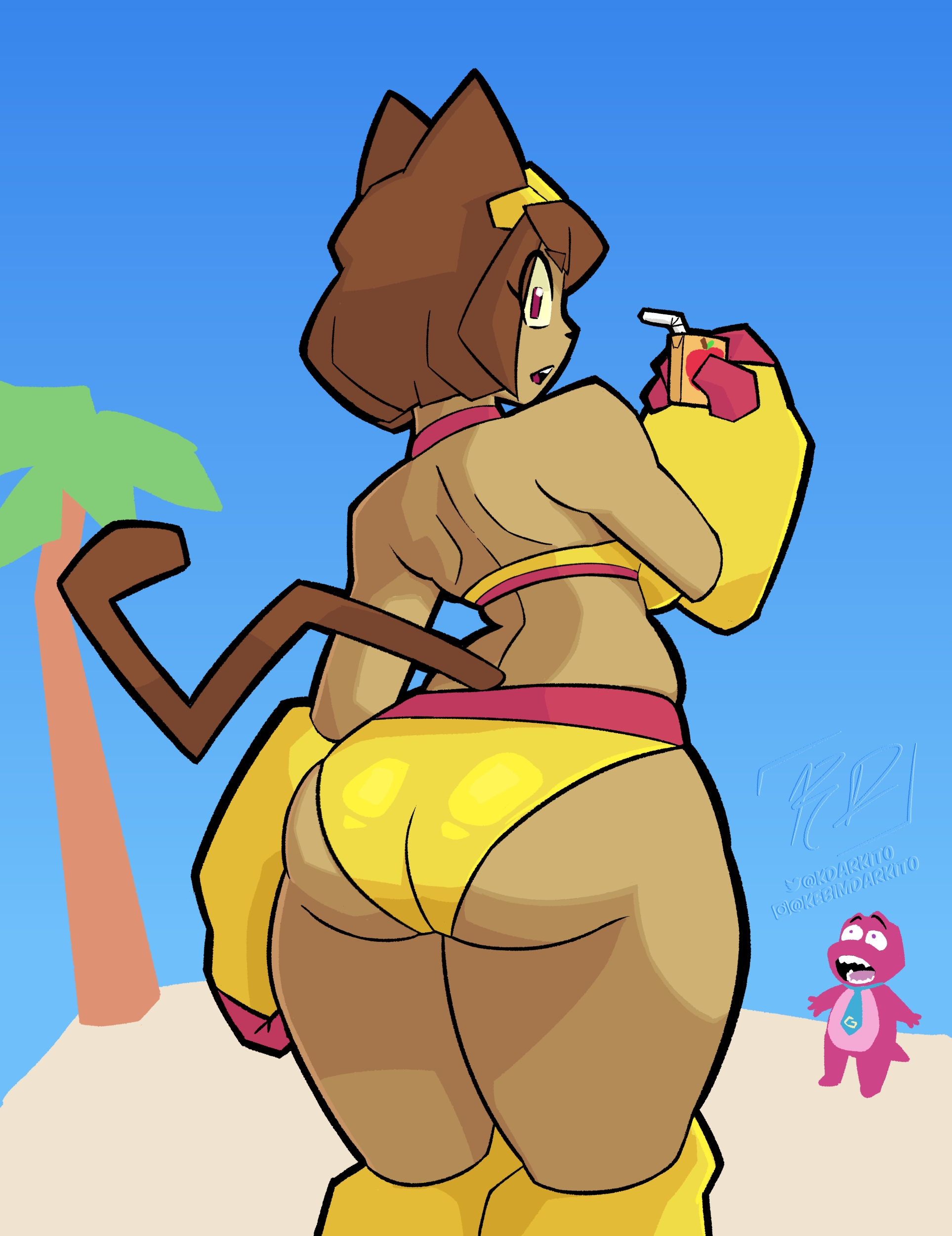 1boy, 1girl, big ass, big butt, bikini, cat ears, cat tail, catgirl, female, gameoverse, glitch productions, kdarkito, kit (gameoverse), kit bodega, male