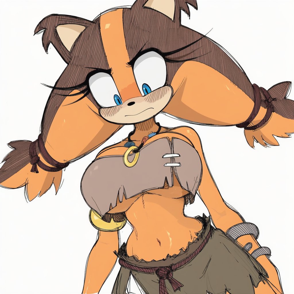 ai generated, big breasts, clothing, fully clothed, lapis slopzuli, navel, sonic (series), sonic boom, sonic the hedgehog (series), sticks the badger, sticks the jungle badger, stomach, underboob