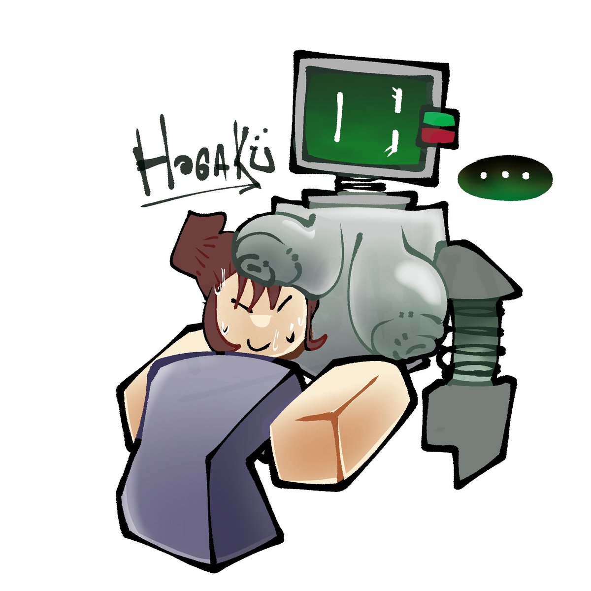2girls, areolae, artist name, badware (die of death), breasts, die of death (roblox), female only, hogaku, nipples, roblox, roblox game, robloxian, robot, robot girl, tagme