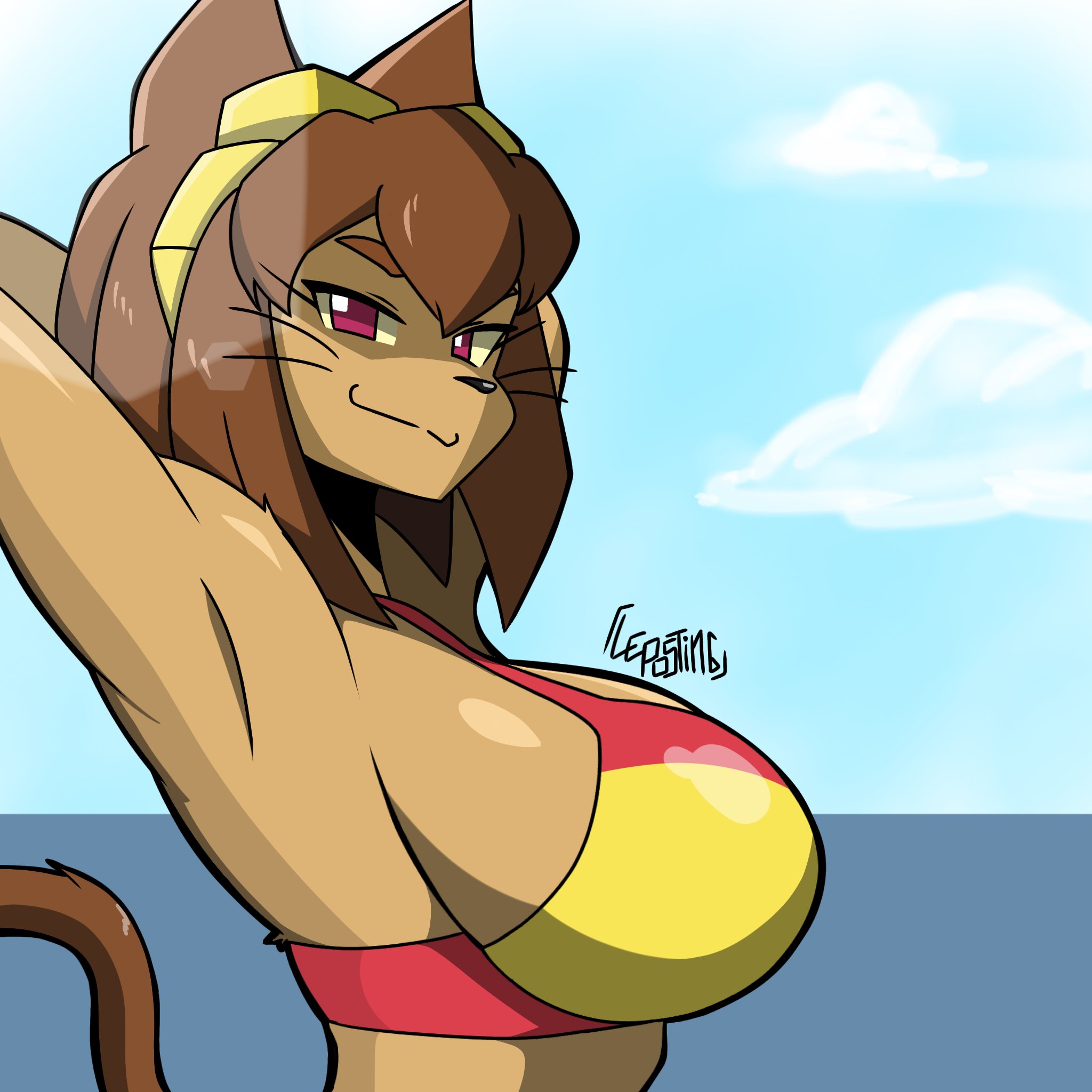 big breasts, bikini, cat ears, catgirl, gameoverse, glitch productions, kit (gameoverse), kit bodega, leoposting, solo