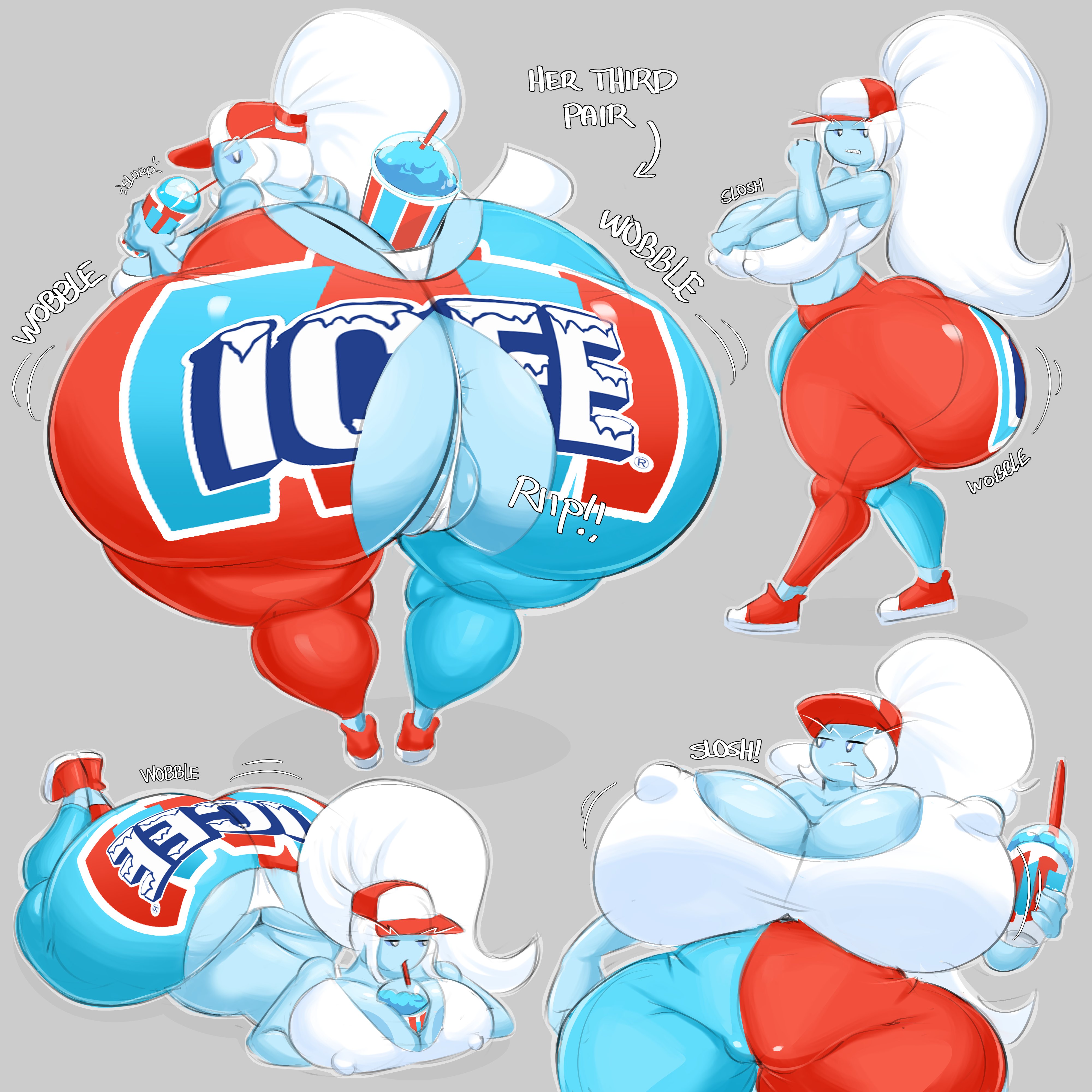 adventure time, adventure time: fionna & cake, anus, ass, big ass, big breasts, big butt, blue body, blue skin, bottom heavy, breasts, bubble ass, bubble butt, cartoon network, dumptruck ass, exposed anus, exposed ass, exposed butt, exposed pussy, fat ass, fat butt, female, female only, flavorcream, huge ass, huge breasts, huge butt, ice queen (adventure time), ice queen (icee outfit), icee, large ass, large breasts, large butt, long hair, looking at viewer, looking back, novelty pants, panties, sharp teeth, thick ass, thick thighs, white eyes, white hair, wide hips