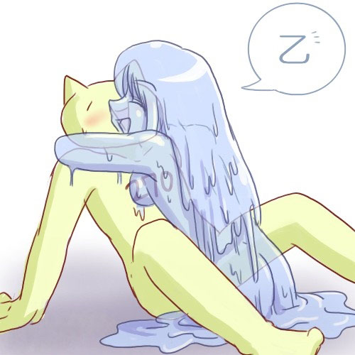 arm_support artist_request ass blue_hair blue_skin blush breasts closed_eyes goo_girl happy_sex hug long_hair lowres monar monster_girl nude open_mouth sex sideboob simple_background sitting slime transparent