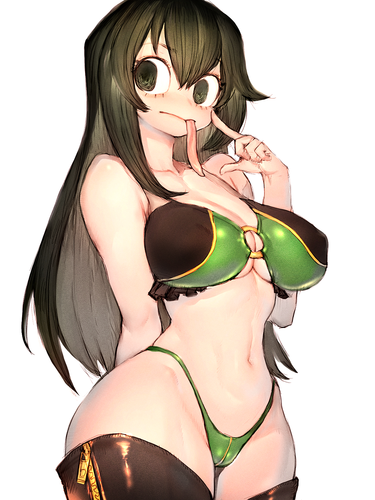 1girls, boku no hero academia, breasts, female, female focus, female only, fumio (rsqkr), light skin, light-skinned female, my hero academia, thick thighs, thighhighs, thighs, tsuyu asui, wide hips