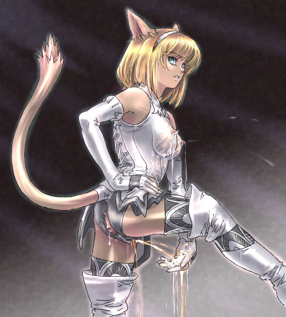 1girls animal_ear bob_cut boots breasts clothing dark_skin female final_fantasy final_fantasy_xi ibu_(kateibu) lactation mithra panties peeing peeing_self prolapse see-through short_hair tail underwear wet_panties wetting