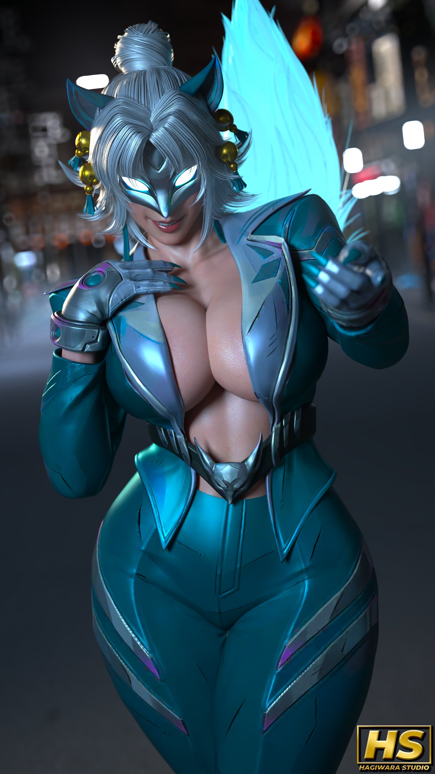 1girls, 3d, ami han, ass, big ass, big breasts, breasts, clawed fingers, clawed gloves, claws, female, female focus, female human, female only, gloves, hagiwara studio, large ass, large breasts, marvel, marvel comics, marvel rivals, mask, masked, masked female, solo, solo female, suit, suit jacket, suit pants, thick thighs, white fox (marvel rivals), white fox (marvel), wide hips