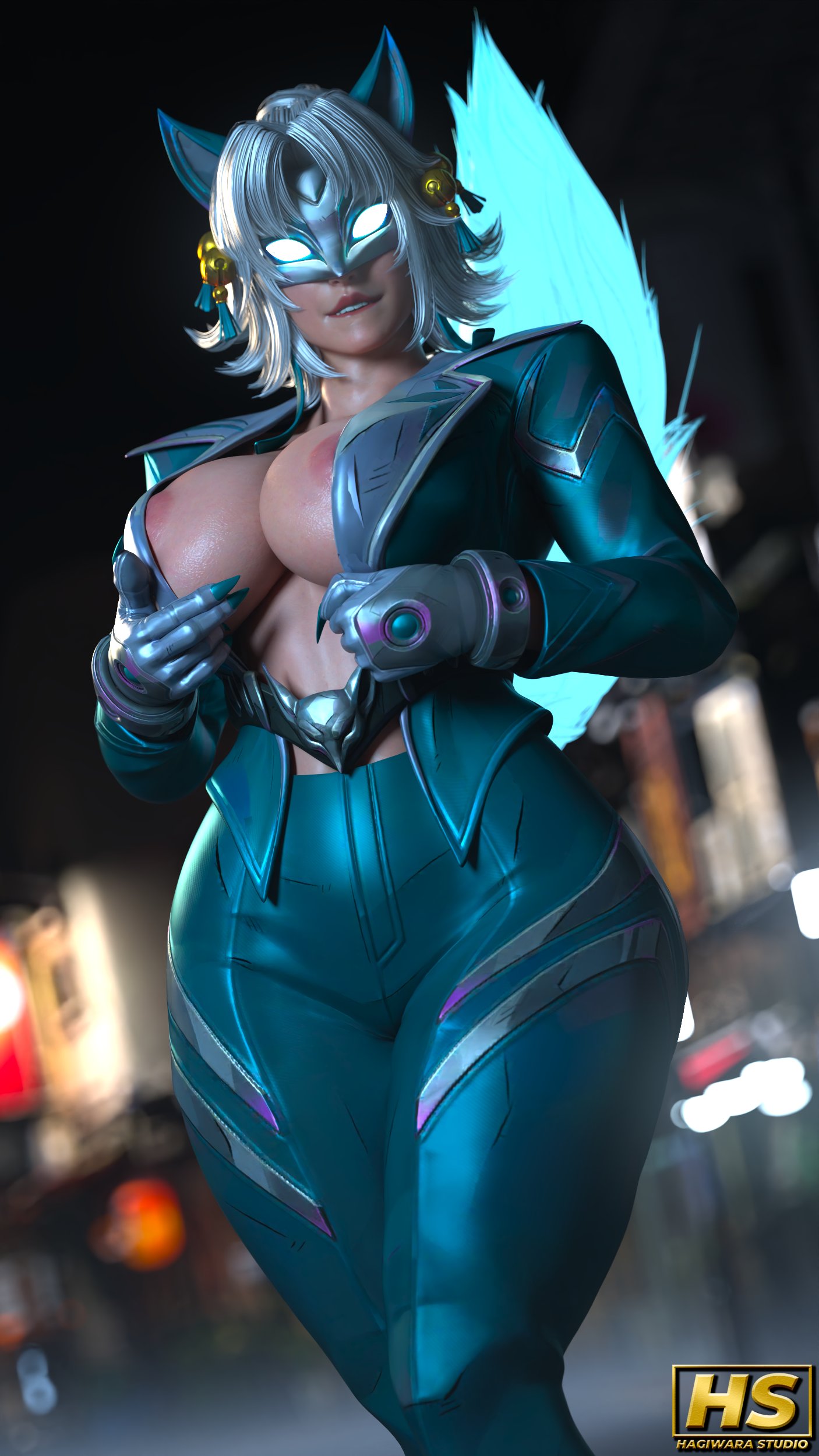 1girls, 3d, ami han, ass, big ass, big breasts, breasts, clawed fingers, clawed gloves, claws, female, female focus, female human, female only, gloves, hagiwara studio, large ass, large breasts, marvel, marvel comics, marvel rivals, mask, masked, masked female, solo, solo female, suit, suit jacket, suit pants, thick thighs, white fox (marvel rivals), white fox (marvel), wide hips