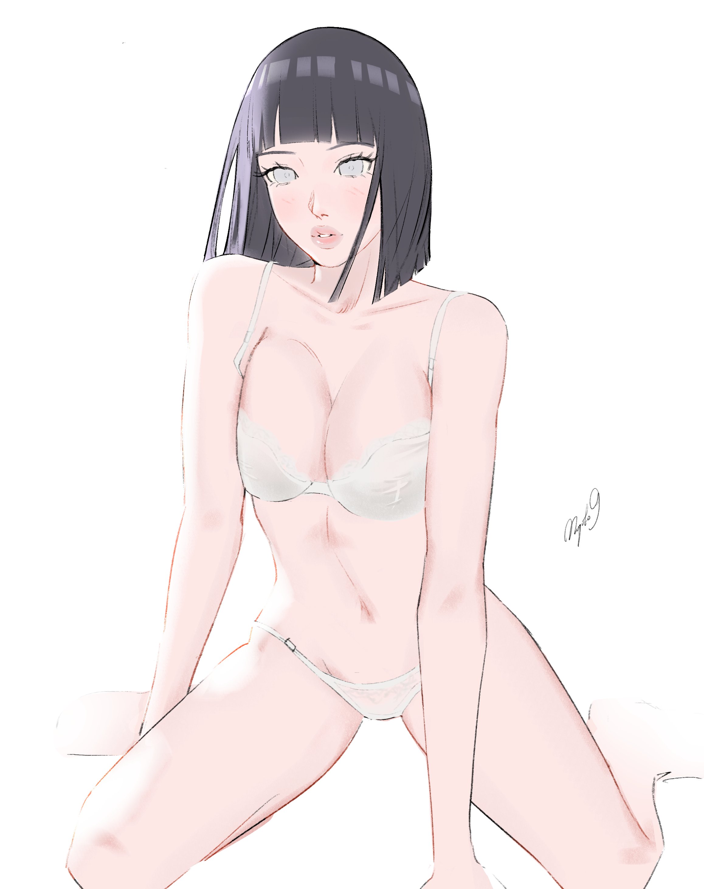 1girls, absurd res, absurd resolution, absurdres, asian female, bare arms, bare legs, bare shoulders, bare thighs, belly button, big breasts, blue hair, blush, bob cut, boruto: naruto next generations, bra, breast squeeze, busty, cleavage, cute, cute face, eyelashes, female, female focus, female only, g-string, hi res, high resolution, highres, hinata hyuga, hinata hyuuga, hinata uzumaki, hyuuga hinata, japanese female, kneeling, large breasts, light skin, light-skinned female, lips, lipstick, makeup, mature, mature female, mature male, medium hair, milf, miqoto9, naruto, naruto (series), on knees, pale skin, pale-skinned female, panties, parted lips, pink lips, pink lipstick, pinup, purple eyes, realistic, shonen jump, shoulder length hair, shounen jump, shueisha, solo, solo female, solo focus, thighs, thong, toned, toned body, toned female, underwear, uzumaki hinata, very high resolution, weekly shonen jump, weekly shounen jump, white background, white bra, white panties, white thong, white underwear