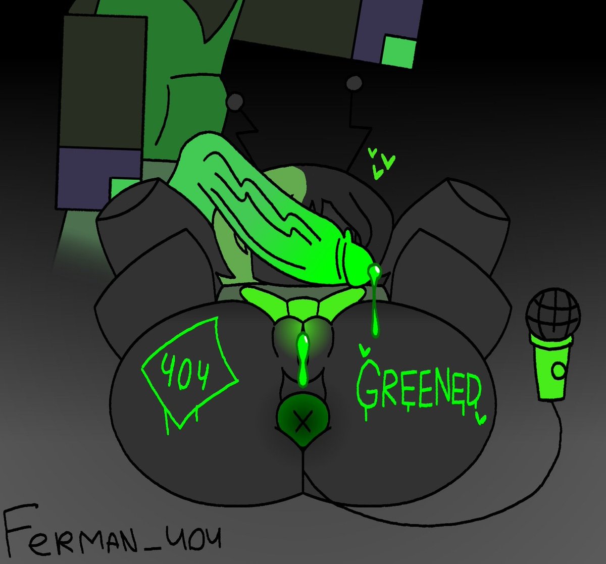 1boy, 1boy1girl, 1girl, 1girls, 2d, 2d (artwork), 2d artwork, anal, anus, art trade, artist logo, artist signature, blushcrunch studio, bowtie, cock, cum, cum in pussy, cum inside, dandy's world, dandys world, dick, ejaculation, female, ferman, ferman (robloxian), green body, green clothing, green penis, green skin, heart, leaking, leaking cum, leaking pussy, love heart, male, mating press, microphone, penis, pussy, roblox, roblox game, robloxian, robot, robot girl, robot humanoid, sex, sexual intercourse, sweater, tagme, text, tv, tv head, vagina, vee (dandy's world), writing on ass, writing on body