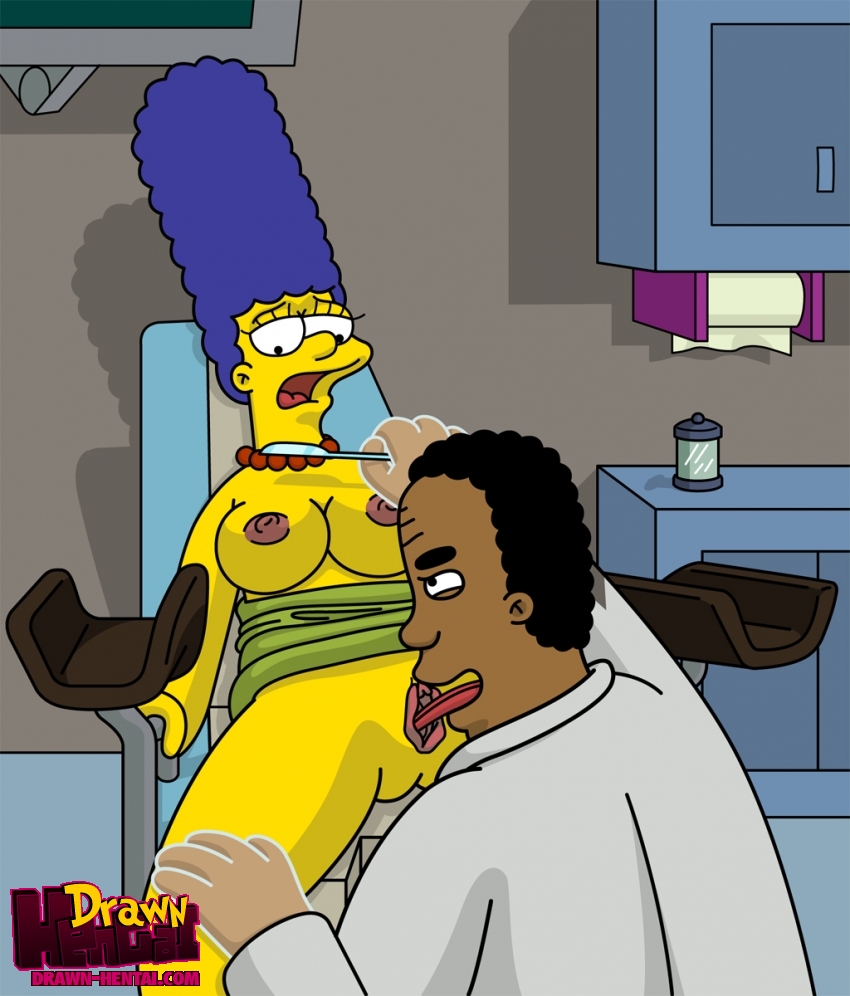 blue_hair breasts brown_skin clothing color cunnilingus curly_hair dark-skinned_male dark_skin drawn-hentai exposed_breasts female hair human indoors interracial julius_hibbert knife long_hair male marge_simpson oral scalpel skin straight the_simpsons yellow_skin