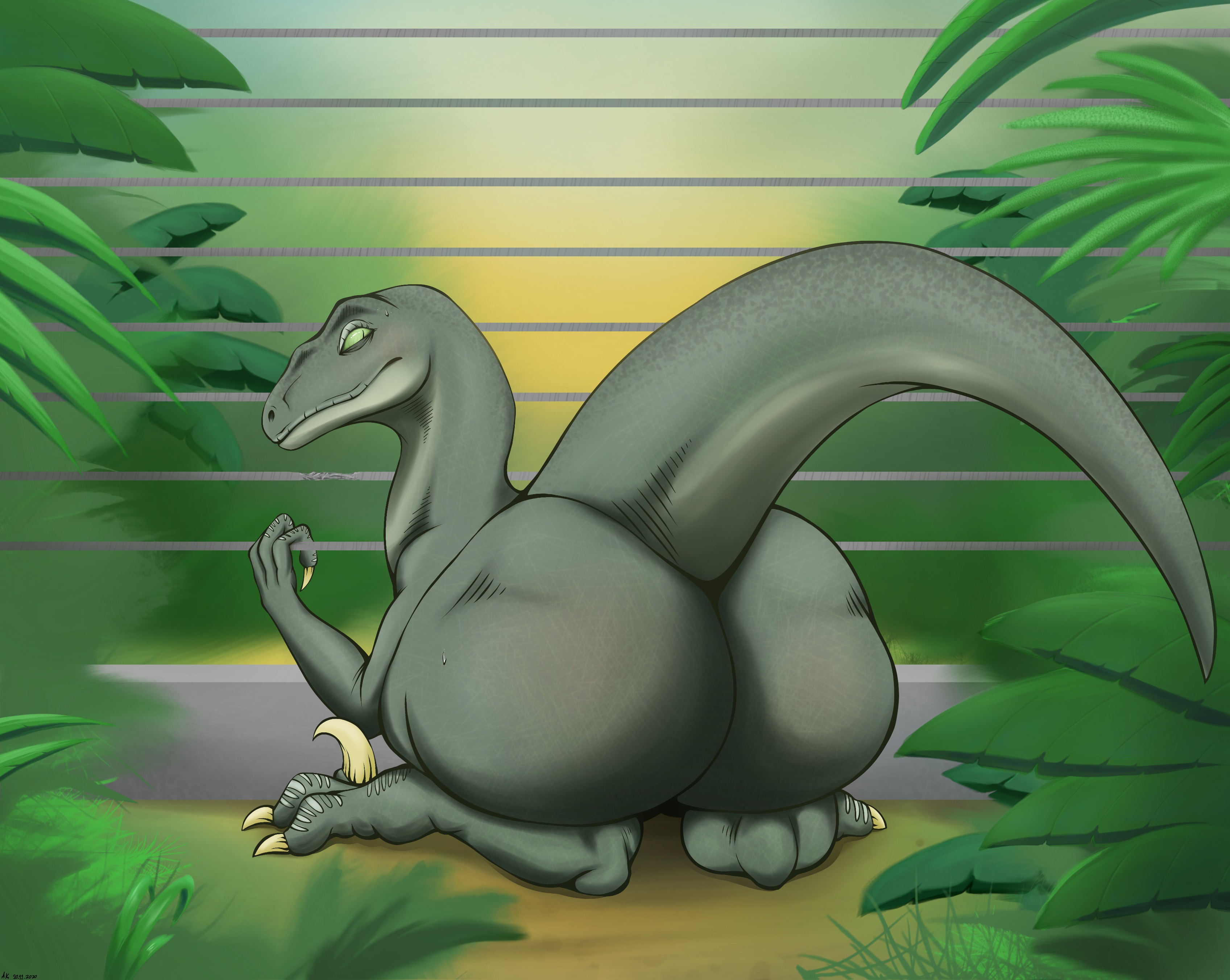 1girls, 2023, arttukorppu, ass, ass bigger than head, ass focus, behind view, big ass, big butt, bubble ass, bubble butt, digitigrade, dinosaur, dromaeosaurid, enormous ass, enormous butt, fat ass, fat butt, female, female only, fence, feral, giant ass, giant butt, gigantic ass, gigantic butt, green body, green eyes, green skin, hi res, huge ass, huge butt, jungle, large ass, large butt, long tail, looking back, massive ass, massive butt, plump ass, plump butt, raised tail, raptor, reptile, sickle claw, sitting, solo, solo female, sweatdrop, tagme, tail, theropod, thick ass, thick butt, thick thighs, velociraptor, voluptuous