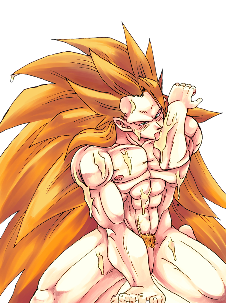 color dragon_ball dragon_ball_z licking male male_only penis pubic_hair solo son_goku super_saiyan_3 tagme uncensored