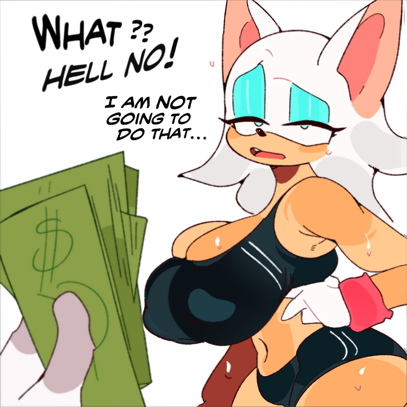 1girls big_breasts breasts crop_top dialogue female furry gloves jussyjurry money offering_money rouge_the_bat rouge_the_bat_(olympic_games) sega shorts sonic_(series) sports_bra sweat