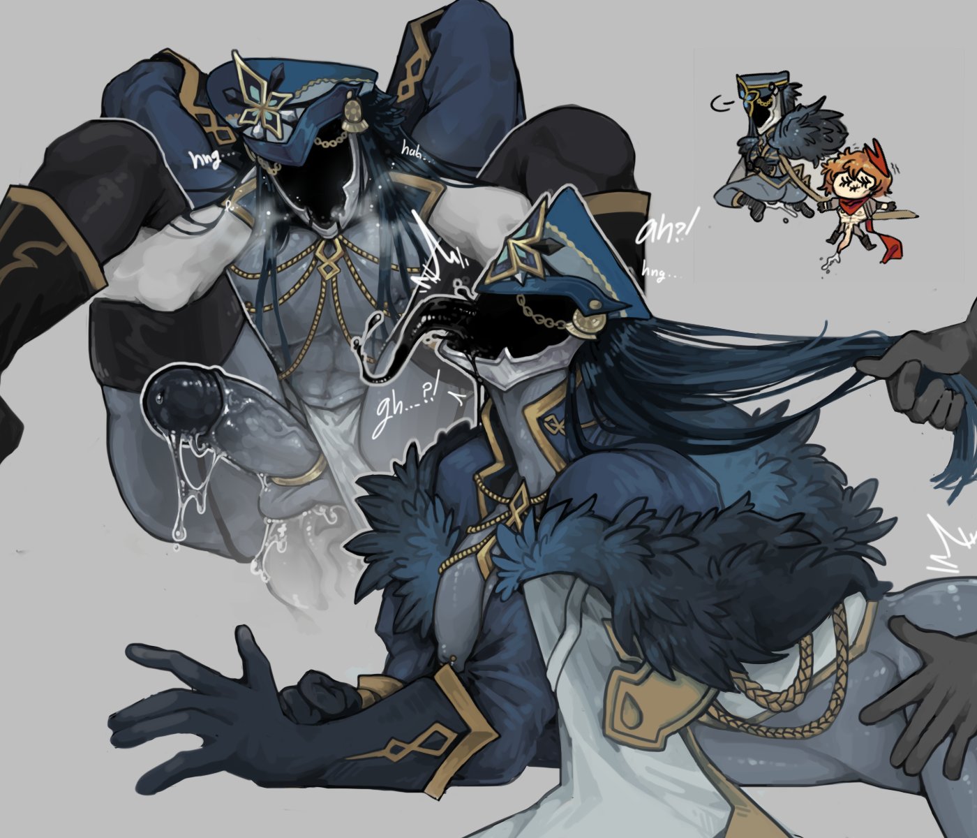 bara, capitano (genshin impact), childe (genshin impact), doggy style, full nelson, gay, genshin impact, hair pull, helmet, male, male only, mask, muscular, precum, sleepyhelper, solo, solo male, tartaglia (genshin impact), yaoi