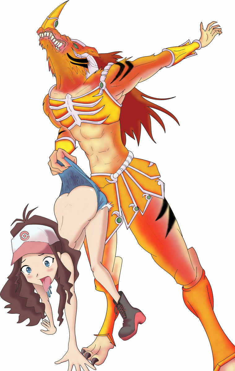 brown_hair crossover female game_freak gladiator_beast gladiator_beast_laquari hilda_(pokemon) nintendo owl's_studio owl2002 pokemon pokemon_bw white_background yu-gi-oh!