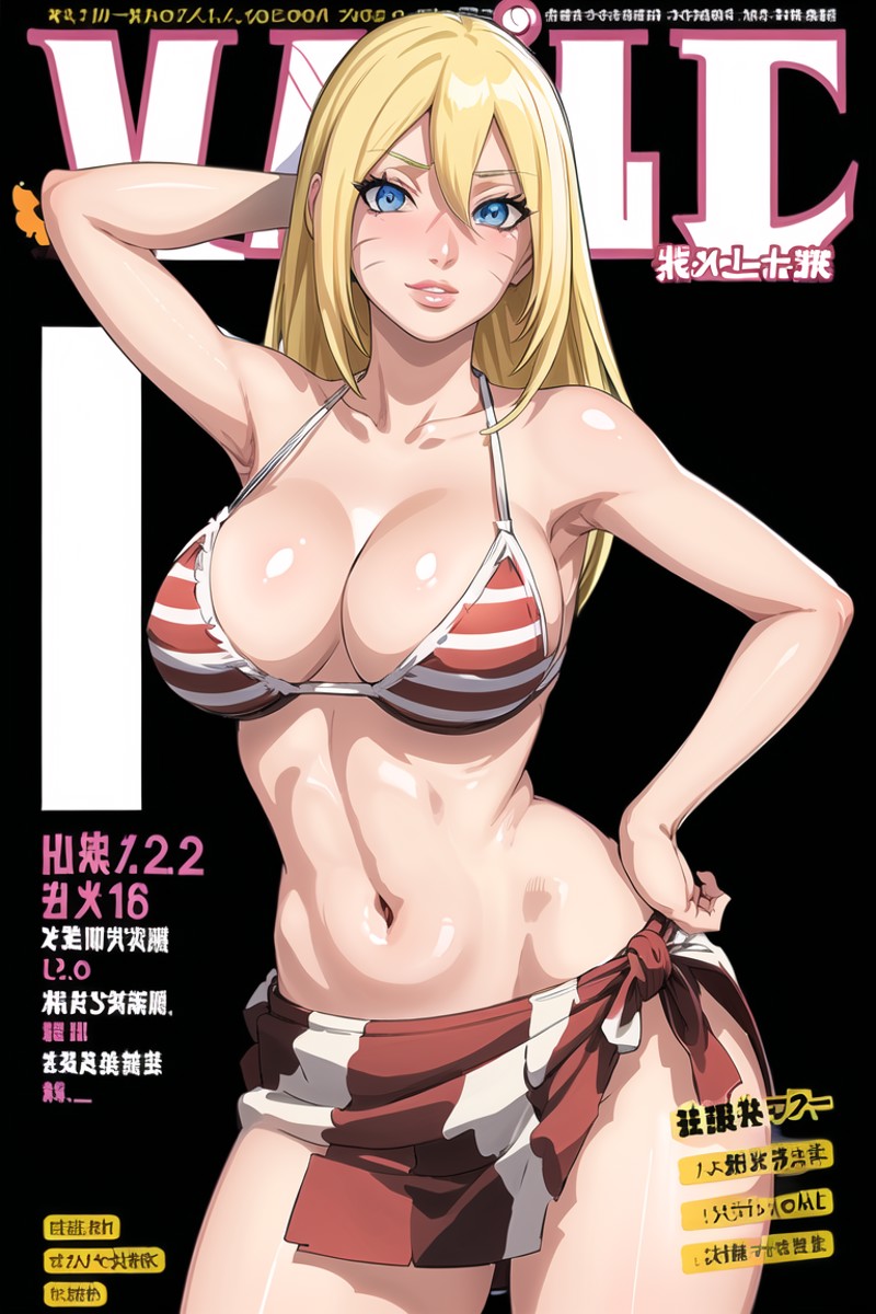 1girls ai_generated arm_behind_head armpits bare_shoulders big_breasts bikini bikini_bottom bikini_top blue_eyes boruko boruto:_naruto_next_generations breasts busty canon_genderswap child_bearing_hips cleavage commentary cover curvaceous curvy curvy_body curvy_female curvy_figure facial_markings gender_transformation genderswap_(mtf) hair_between_eyes hand_on_hip hourglass_figure huge_breasts japanese_text large_breasts lipstick long_hair magazine magazine_cover makeup midriff naruto naruto_(series) one_arm_up oppai pinup pose posing posing_for_the_viewer rule_63 sexy_no_jutsu skirt solo solo_focus striped_bikini stripes sumire_silva swimsuit text uzumaki_boruto very_long_hair voluptuous whisker_markings whiskers white_skin wide_hips yellow_hair