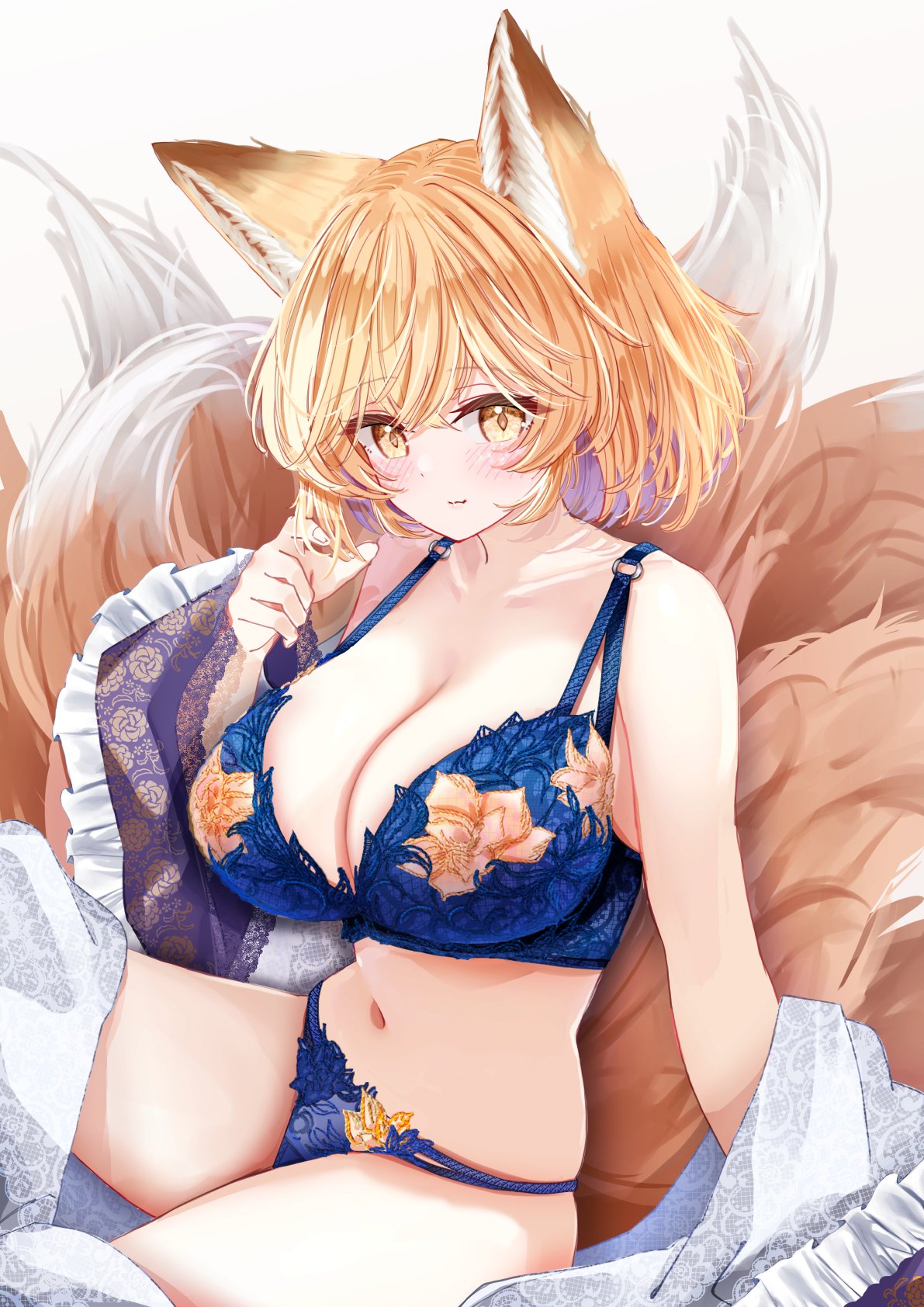 1girls big_breasts bra breasts fox fox_ears fox_girl fox_tail huge_breasts light-skinned_female light_skin mature_female milf ran_yakumo sarasadou_dan touhou