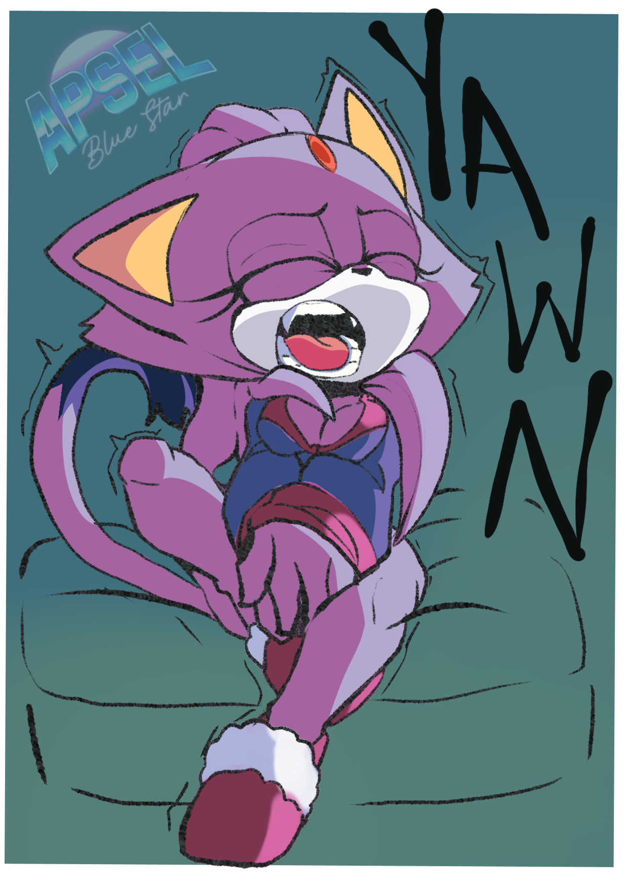 1girls apsel_bluestar blaze_the_cat breasts chakram fangs female furry robe sega sleepy slippers sonic_(series) yawn