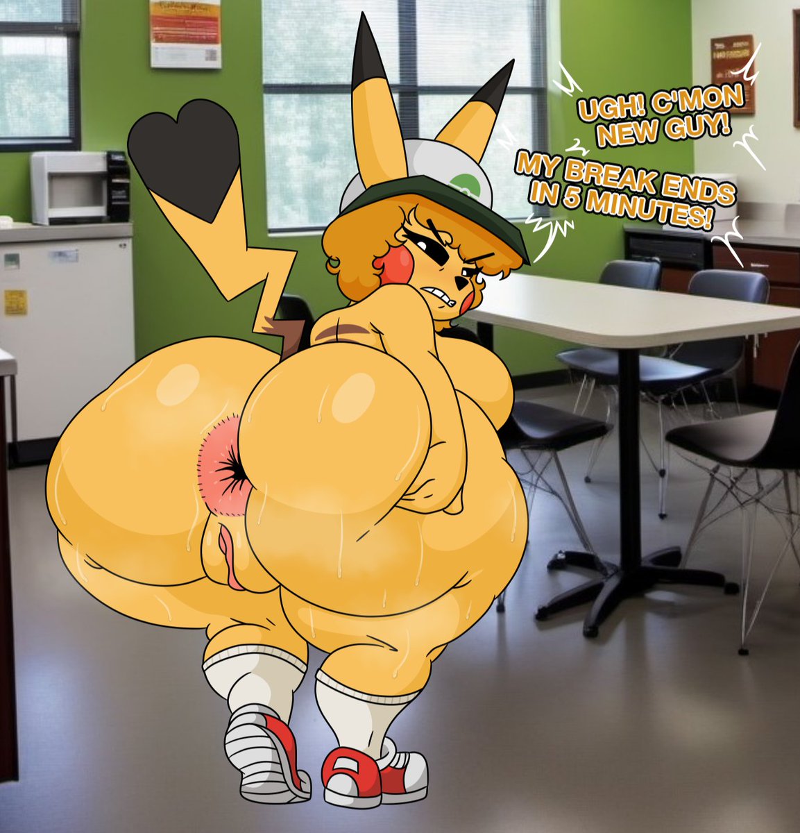 anus ass ass_focus breasts cosplay_pikachu dialogue female female_only huge_ass huge_breasts pikachu pokemon presenting presenting_anus presenting_hindquarters presenting_pussy pussy sprigatitoartz tagme talking talking_to_viewer text