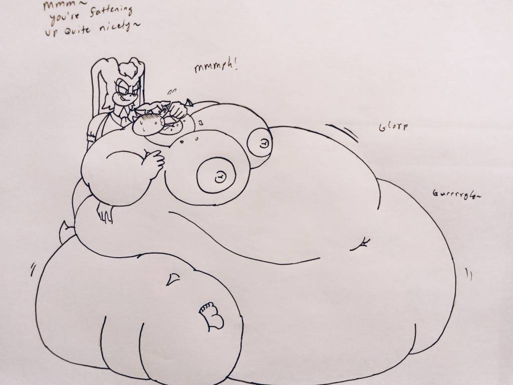 2girls bbw force_feeding morbidly_obese morbidly_obese_female multiple_girls obese rouge_the_bat snapsofhope sonic_(series) sonic_the_hedgehog_(series) ssbbw vanilla_the_rabbit