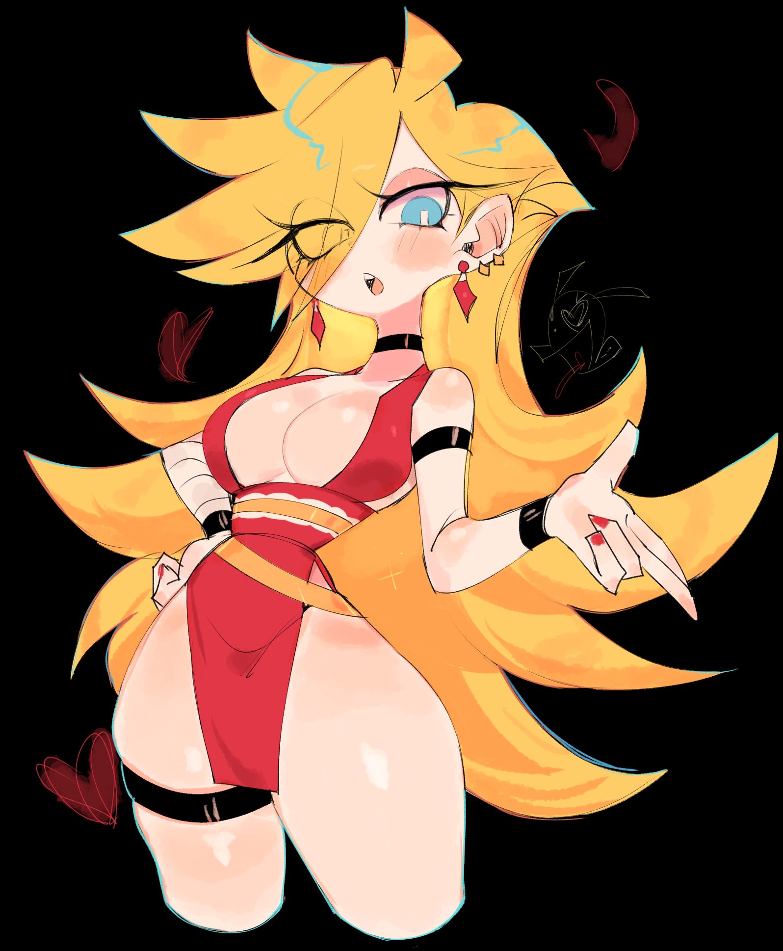 1girls, blonde hair, blue eyes, breasts, cleavage, female, female only, hi res, hips, large breasts, long hair, multicolored hair, panty & stocking with garterbelt, panty anarchy, pink hair, thick thighs, thighs, usa37107692, wide hips