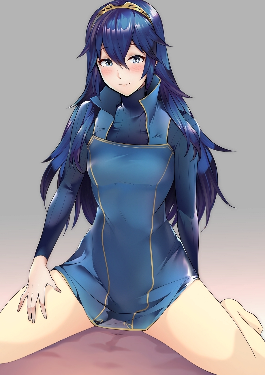 ameno (a meno0), barefoot, blue eyes, blue hair, blush, bottomless, edit, female, female on top, fire emblem, fire emblem awakening, implied penetration, implied sex, long hair, looking at viewer, lucina (fire emblem), straddling, thighs