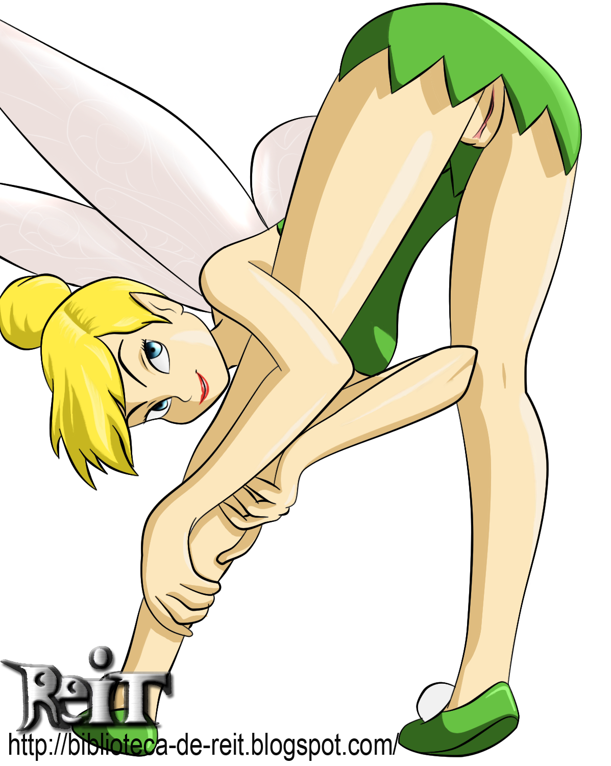 alpha channel, back view, bent over, clothes, disney, disney fairies, fairy, female, female only, for sticker use, hair, looking at viewer, peter pan (disney), png, pussy, reit, solo, sticker template, tagme, tinker bell, transparent background, transparent png, wings, yellow hair