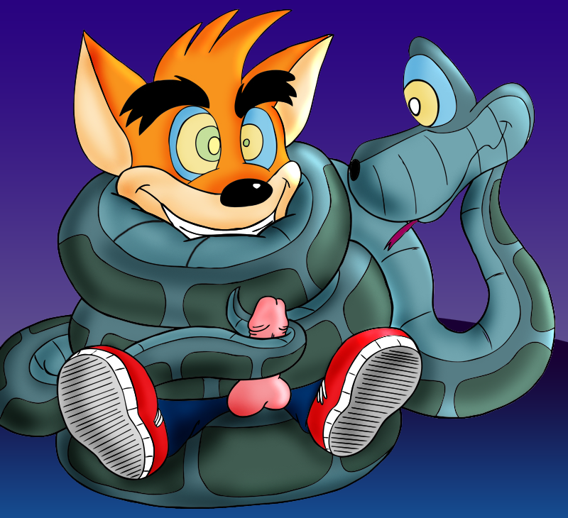 anthro bandicoot color crash_(series) crash_bandicoot crossover disney firemario86 fur furry gay hypnosis interspecies kaa kaa_eyes male male_only mammal marsupial mind_control multiple_males penis restrained snake the_jungle_book yaoi