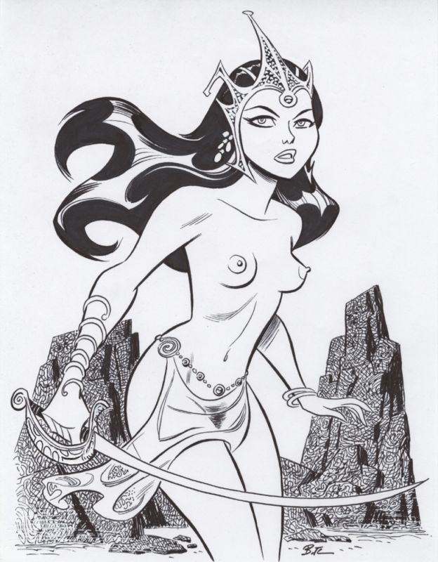 a_princess_of_mars barsoom breasts bruce_timm dejah_thoris female female_only front_view holding_sword human loincloth monochrome nipples pelvic_curtain solo standing tagme topless unshaved_pussy