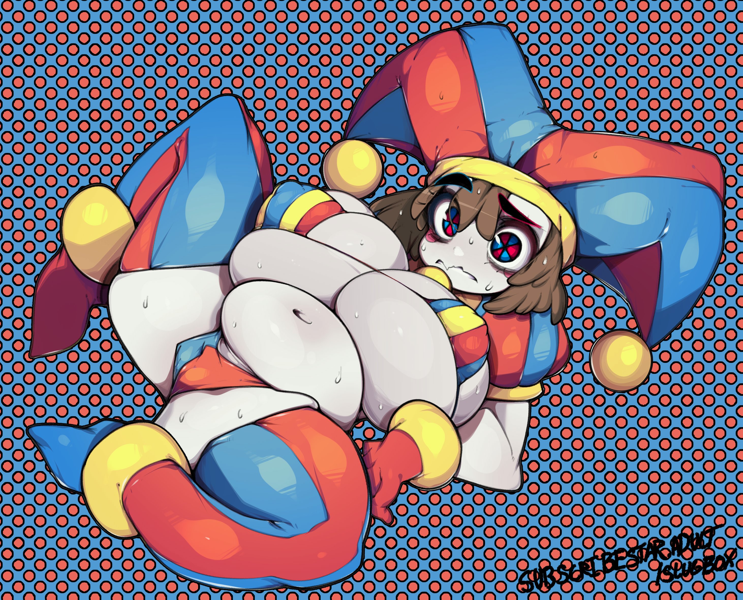 1girls, big belly, bikini, breasts, female, glitch productions, huge breasts, nipple bulge, nipples visible through clothing, pomni, pomni (the amazing digital circus), slugbox, tagme, the amazing digital circus