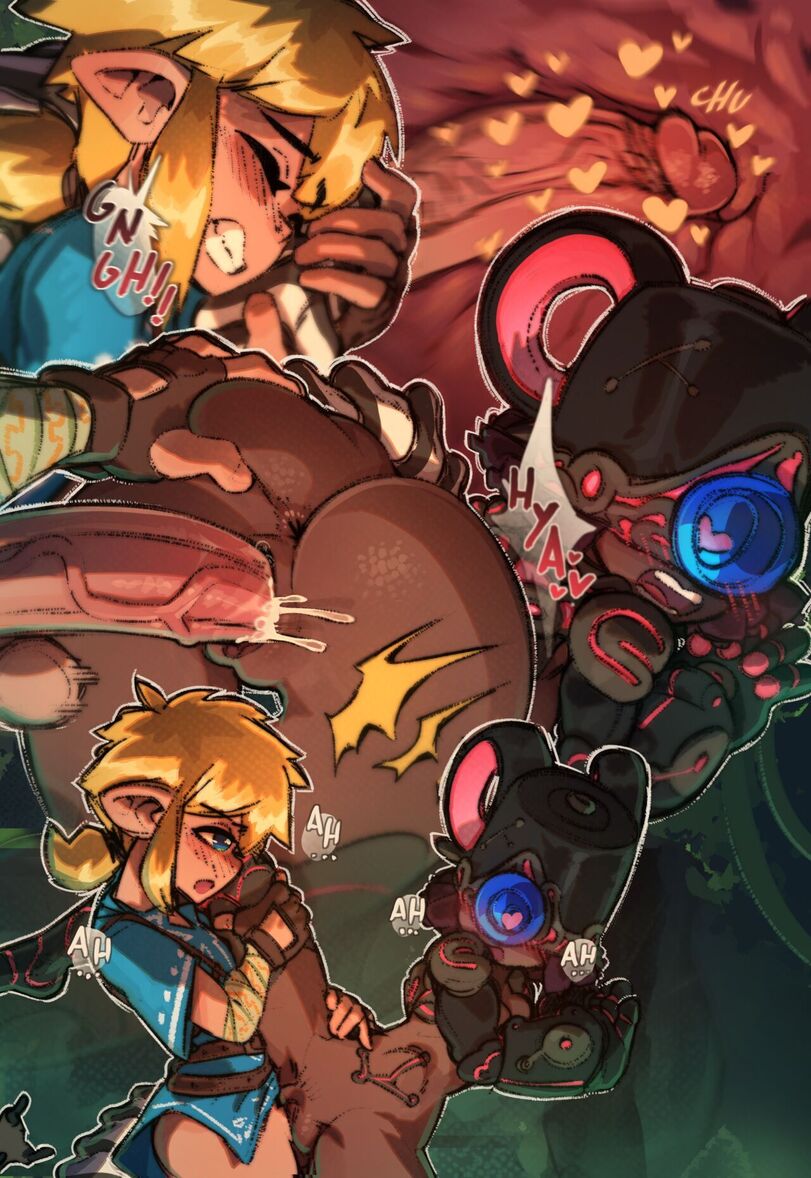 1boy, 1girls, bisexual, breath of the wild, comic, female, guardian (zelda), internal view, light skin, light-skinned male, link, link (breath of the wild), male, nintendo, pokilewd, the legend of zelda