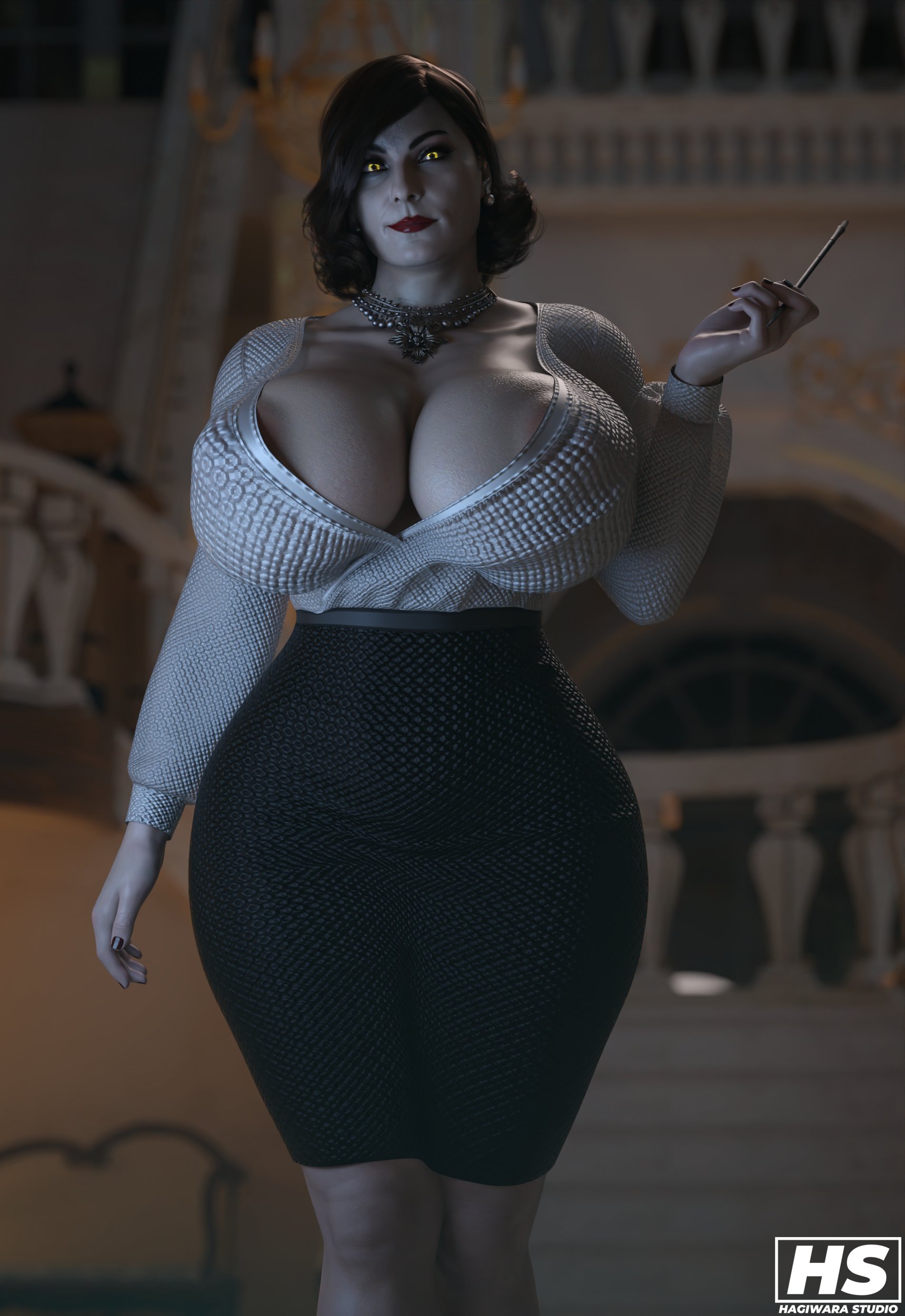 1girls, 3d, alcina dimitrescu, ass, big ass, big breasts, blonde hair, breasts, female, female only, hagiwara studio, huge breasts, massive breasts, mature female, milf, mother, resident evil, resident evil 8: village, solo, thick thighs, wide hips