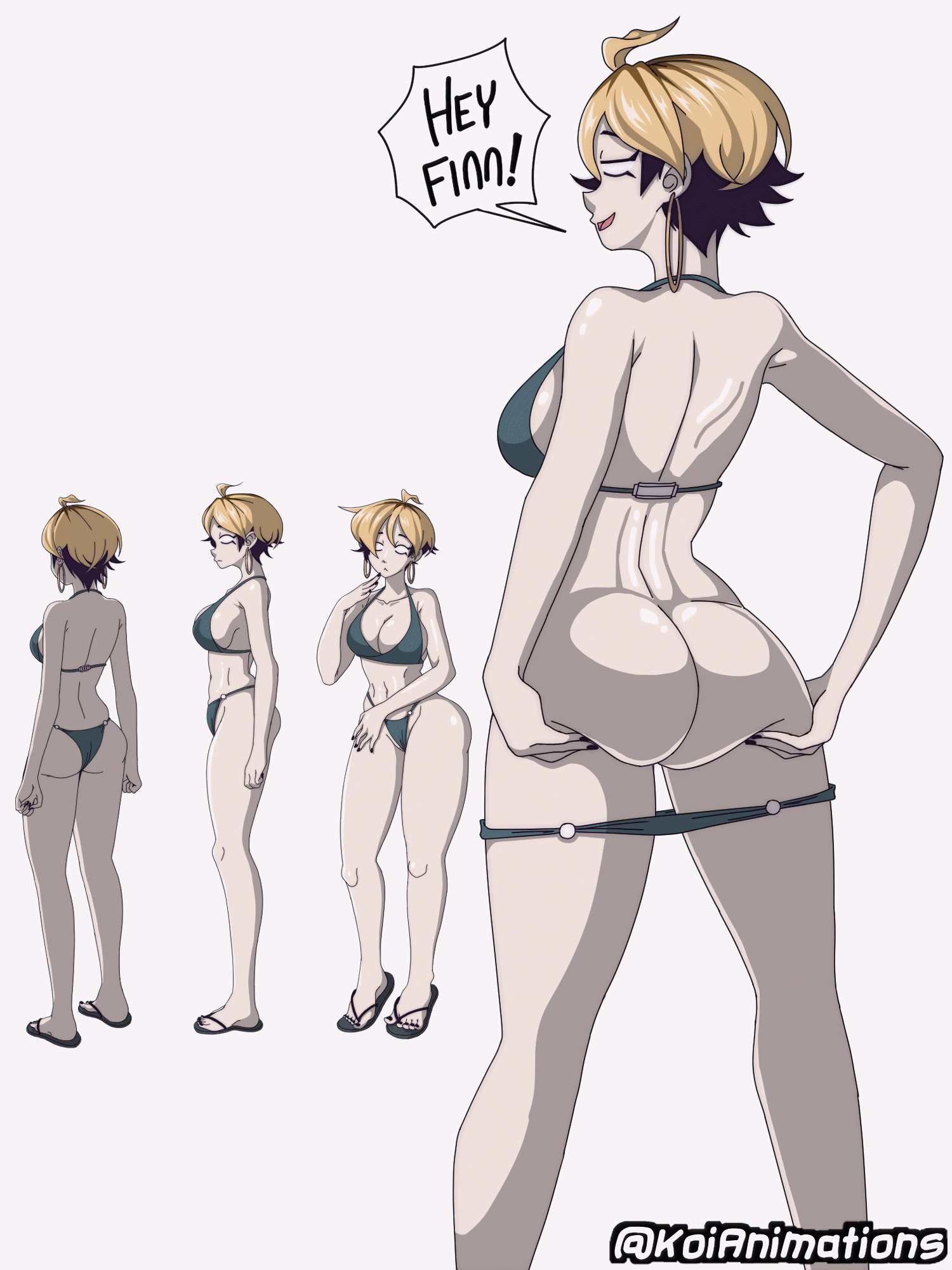 1girls, 3:4, ahoykoi, animated, ano (anor3xia), ass, ass focus, ass grab, bikini, character sheet, female, hoop earrings, jiggle, jiggling ass, koianimations, loop, looping animation, short hair, vertical video